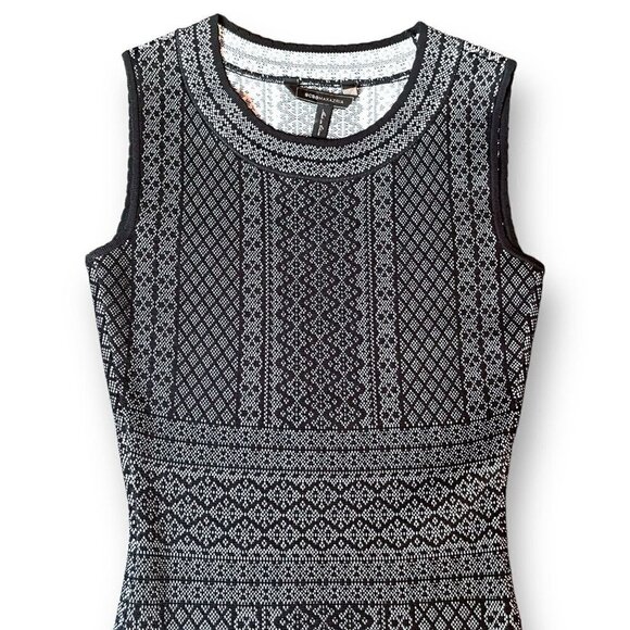 BCBG Max Azria Womens Jose Dress XS Black White Geometric Knit Bodycon Sheath - Picture 5 of 9